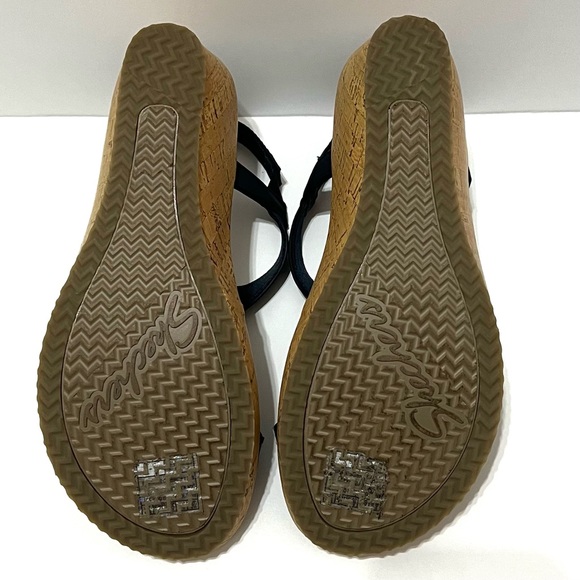 Skechers Beverlee Date Glam Wedge Sandals Navy Rhinestone Beaded Size 9 - Picture 5 of 8